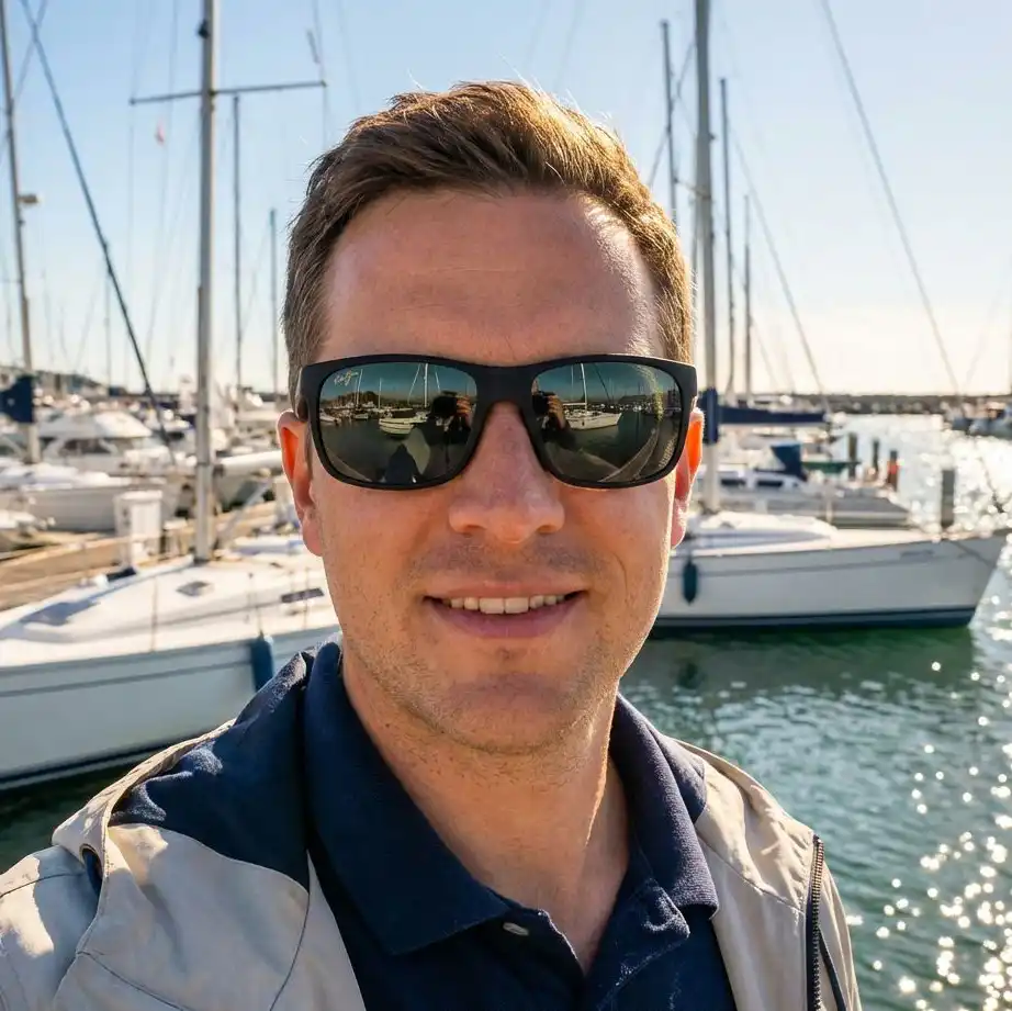 photo d'un homme portant des lunettes Maui Jim Redsands noire