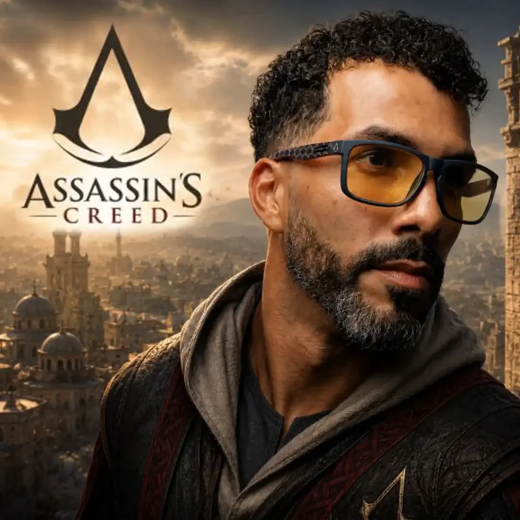 photo d'une paire de lunette Gunnar assassin creed portée par un homme