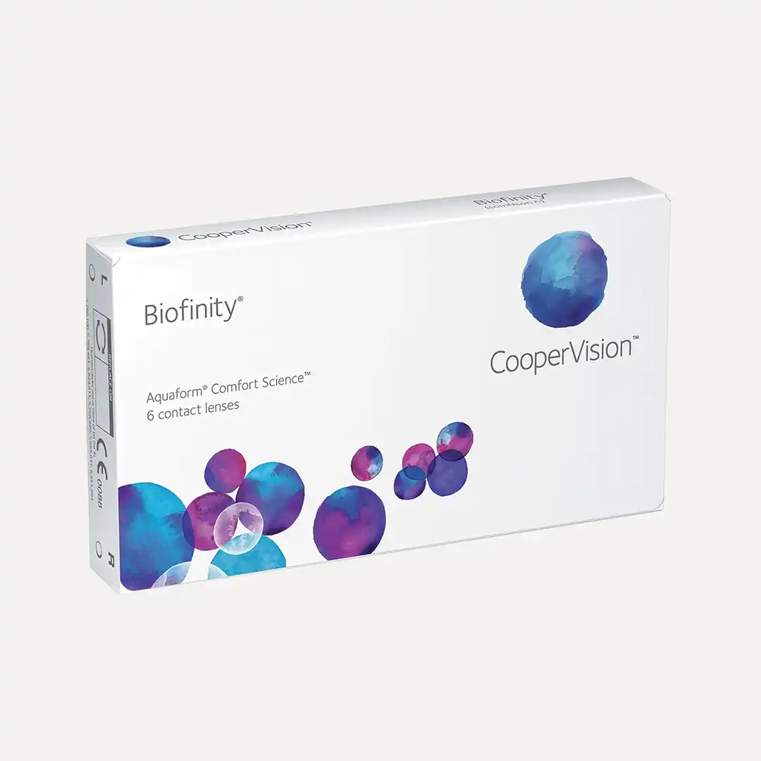 photo des lentilles Biofinity de CooperVision en 6 lentilles