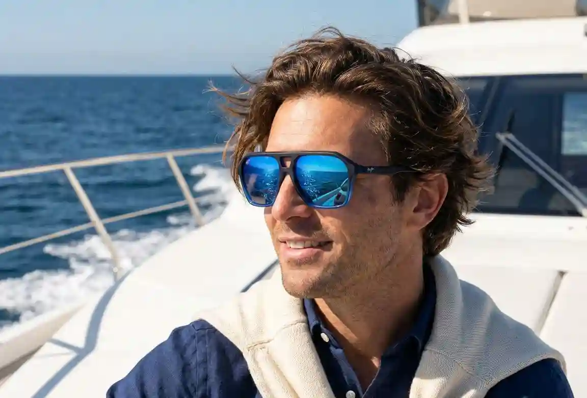 photo d'un homme sur un bateau portant des solaires